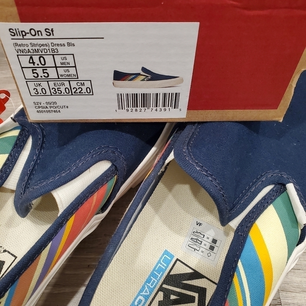 NEW VANS Slip-On Sf Low Top Retro Stripes Canvas - Picture 5 of 5